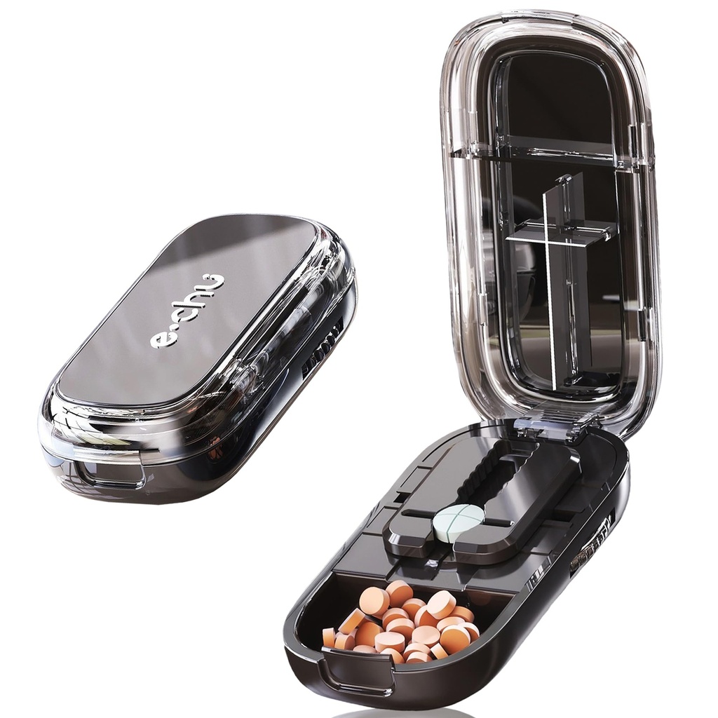 DUBSTAR Pill Cutter Splitter for Cutting Multiple Pills, 1/2 1/4 Pill Cutter Splitter for Small and Tiny Pills (Clear Black)