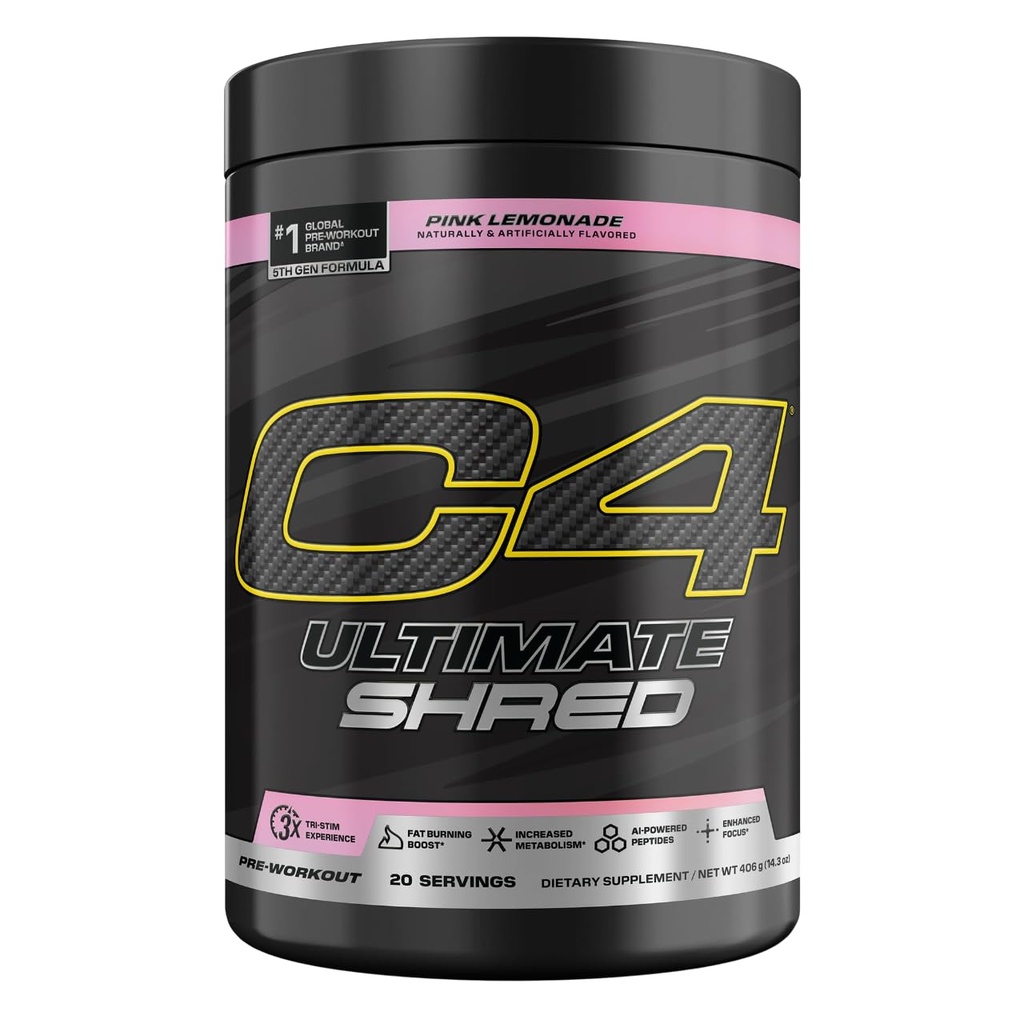 Cellucor C4 Ultimate Shred Pre Workout Powder, Metabolisme tillæg med Cayenne Extract + 300mg Koffein + TeaCrine + Dynamin - Pink Lemonade, 20 Servere