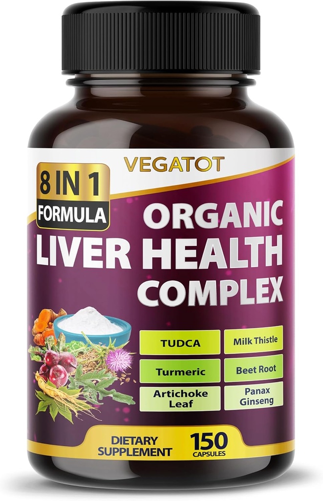 VEGATOT Lever sundhed Complex formel * * USA Made and Tested * * Høj potens med TUDCA, Milk Thistle, Beet Root, Artiskoke Leaf, Panax Ginseng, Astragalus, Tumeric - Clean & Detox formel