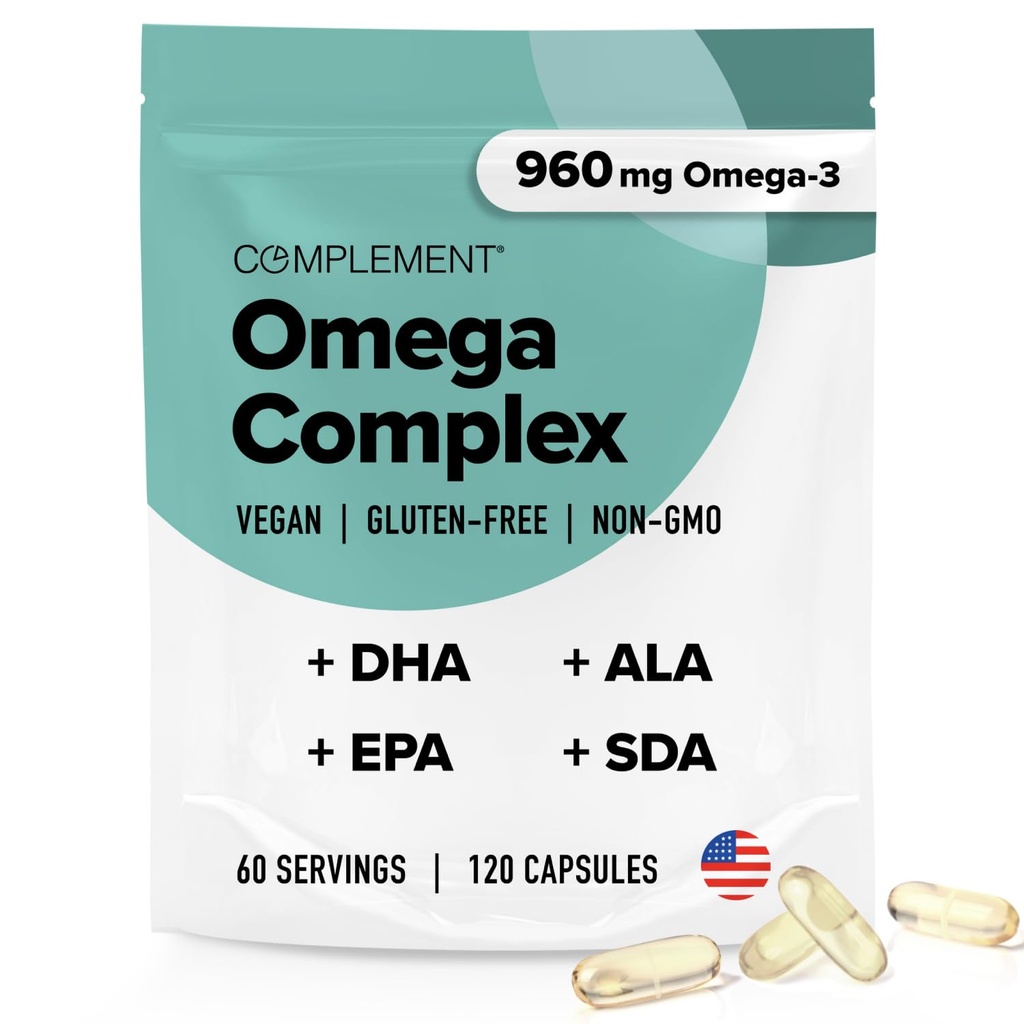 Supplement Vegan Omega 3 Supplement- 960mg Omega-3 Fedtsyrer, DHA, EPA, SDA, ALA Supplement - immunsupport- 60 Servering, 120 flydende kapsler