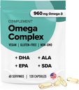 Supplement Vegan Omega 3 Supplement- 960mg Omega-3 Fedtsyrer, DHA, EPA, SDA, ALA Supplement - immunsupport- 60 Servering, 120 flydende kapsler