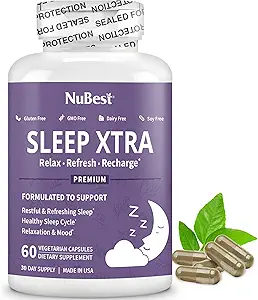 NuBest Sleep Xtra Budd124; understøtter sund søvn for voksne Budding124; Vitamin B6, Melatonin, Ashwagandha, Kamille, Valerian & Mere - Ikke Habitat- Forming Budding124; 60 Vegan Kapsler Budding124; 1 Måned Supply