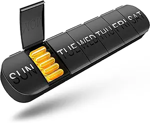 Weekly Pill Organizer 1 Time a Day, Travel Pill Box 7 Day Extra Large Compartments Vitamin Holder, Daily Pill Container 7day XL Medicine Dispenser for Fish Oil Case (Black)