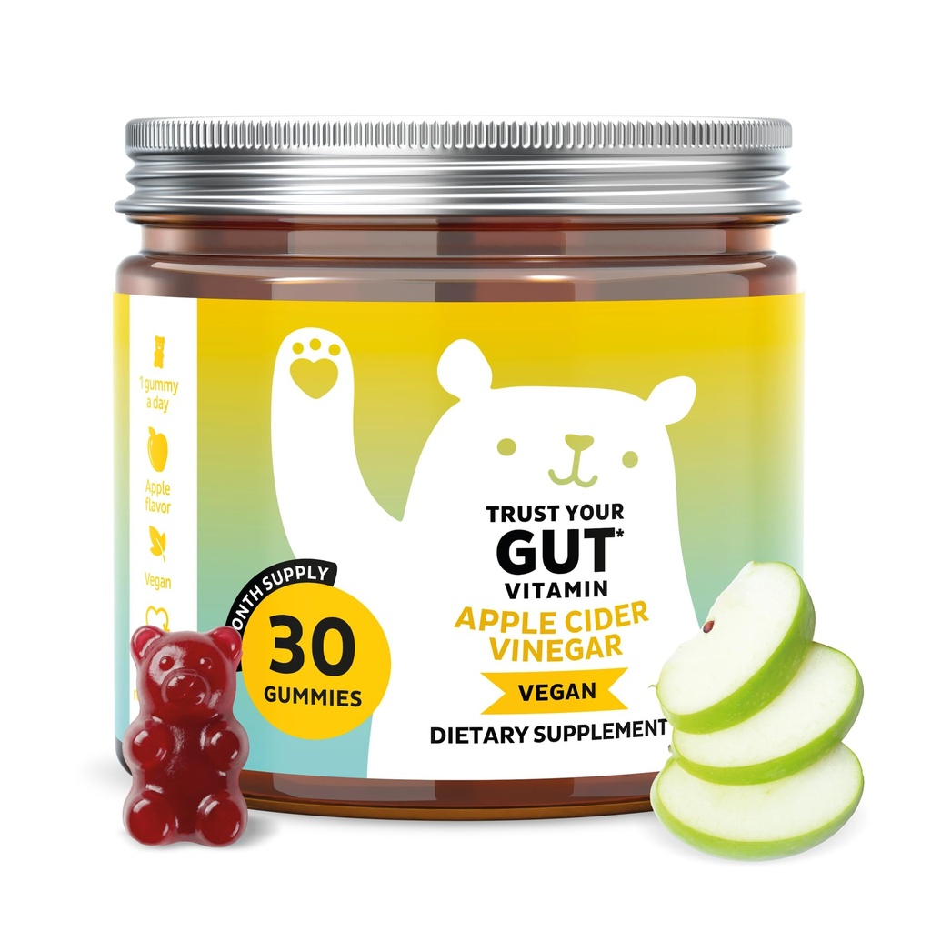Bears with Benefits Apple Cider Vinegar Gummy Bears - Metabolism Booster Complex with Vitamin B6, B12, Iodine, Folic Acid - Well-Being & detoxification - Vegan - Balanced Gut (30 Gummies)