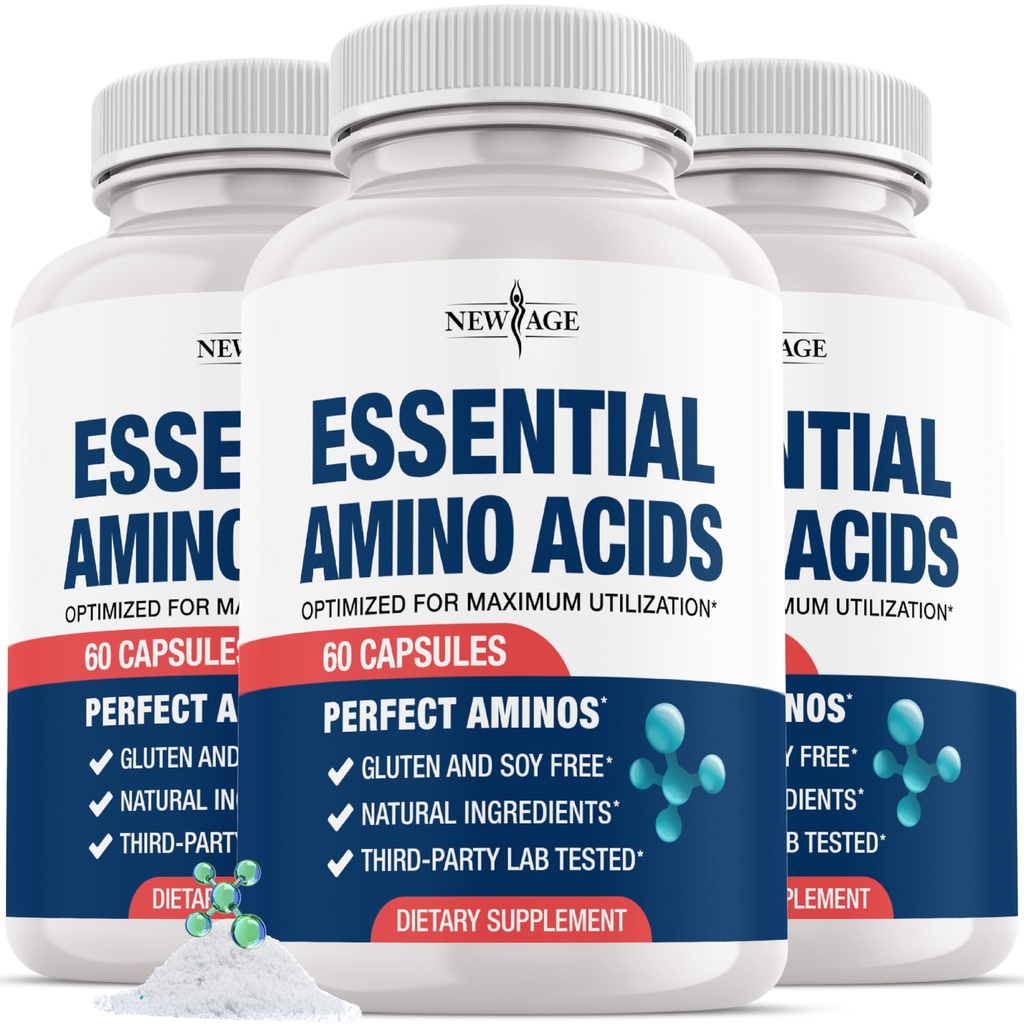 NEW AGE Amino Acid Complex – 20 Aminos with BCAAs, L-Glutamine, L-Arginine & Hyaluronic Acid – Supports Recovery, Energy, Immune Health & Wellness – Non-GMO, Gluten-Free – 180 Capsules
