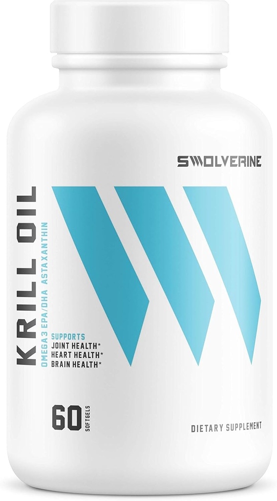 Swolverine Krill Oil against 124; 500mg af Krill Oil & Astaxanthin, Omega- 3s, EPA & DHA, Fast Absorbing, Joint Relief, Heart Health (60 Servere)