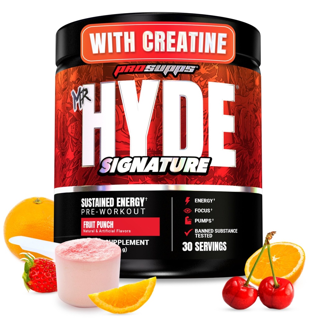 PROSUPPS Mr. Hyde Signature Pre Workout Pulver med Creatin, Beta Alanine & Koffein - Performance, Energy & Endurance - Ren Fitness & Gym Kosttilskud til mænd og kvinder (Fruit Punch, 30 Servering)