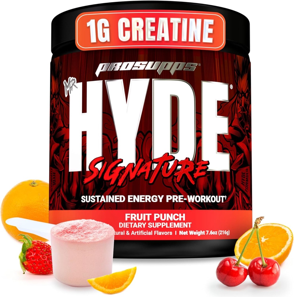 PROSUPPS Mr. Hyde Signature Pre Workout Pulver med Creatin, Beta Alanine & Koffein - Performance, Energy & Endurance - Ren Fitness & Gym Kosttilskud til mænd og kvinder (Fruit Punch, 30 Servering)