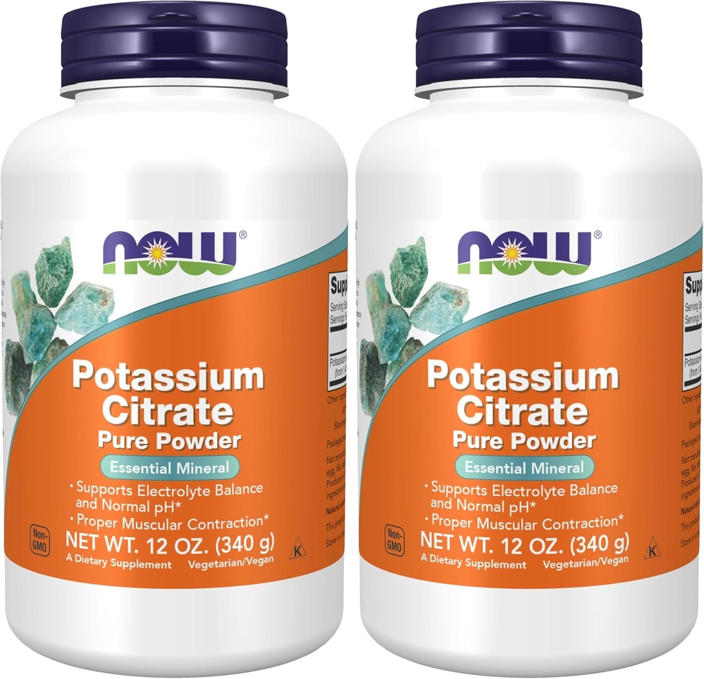 NOW Supplements, Potassium Citrate Powder, Supports Electrolyte Balance and Normal pH*, Essential Mineral, 12-Ounce (Pack of 2)