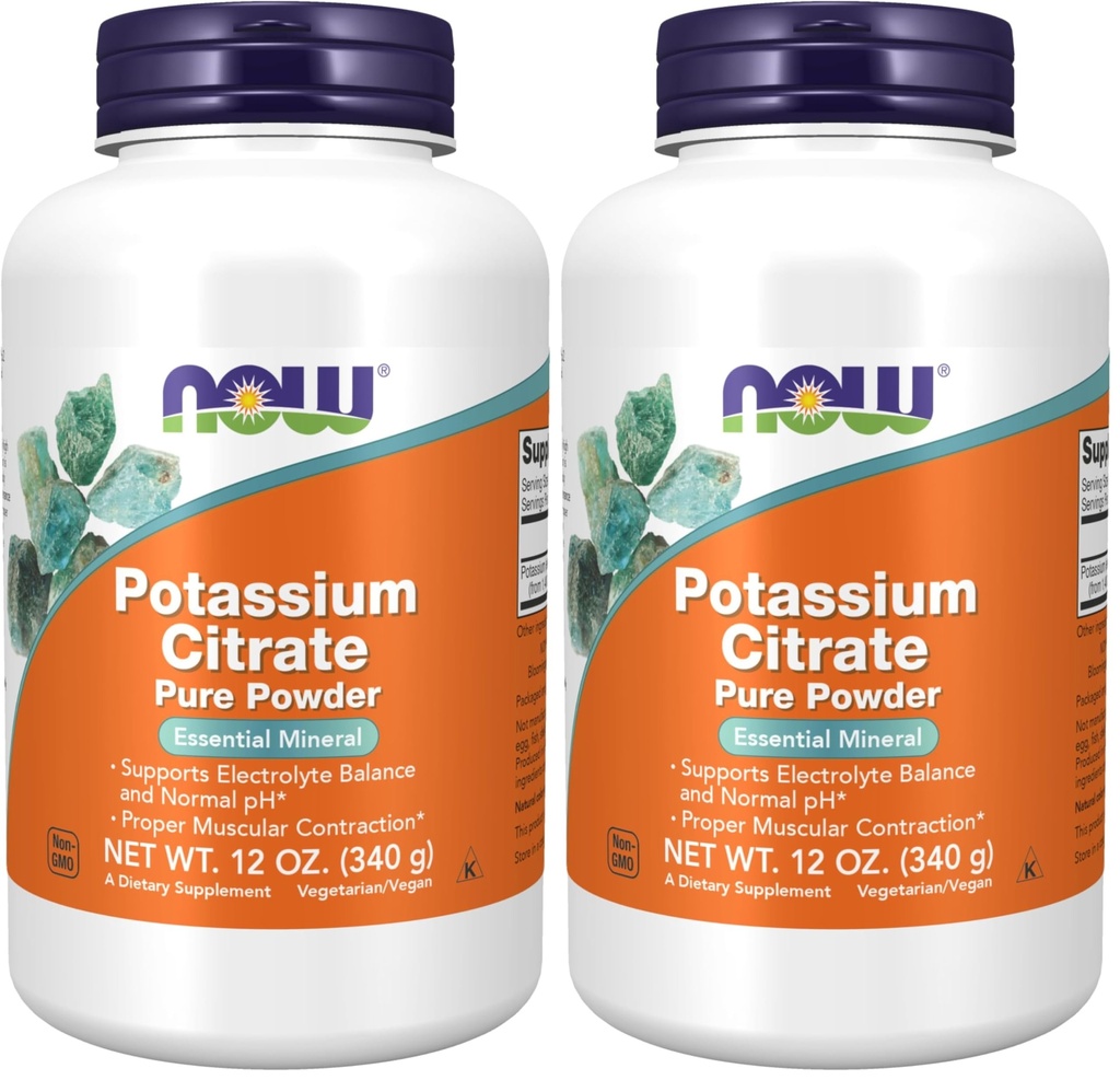 Now Supplements, Kalium Citrate Powder, Understøtter Electrolyte Balance og Normal pH *, Essential Mineral, 12 - Ounce (pakke med 2)