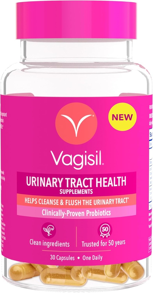 Vagicil Urinary Tract Health Kosttilskud, Clinically- Proven Probiotika, Beskytter Urinary Tract Sundhed, Rene ingredienser, Hjælper rense og flush UTI- Årsager Bakterier, 1 Capsule Daglig, 30 Kapsler