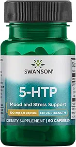 Swanson Extra Strength 5-HTP - Natural Sleep Support Supplement for Adults - Promotes Emotional Wellbeing & Mood Support with Natural Ingredients - (60 Capsules, 100mg Each)
