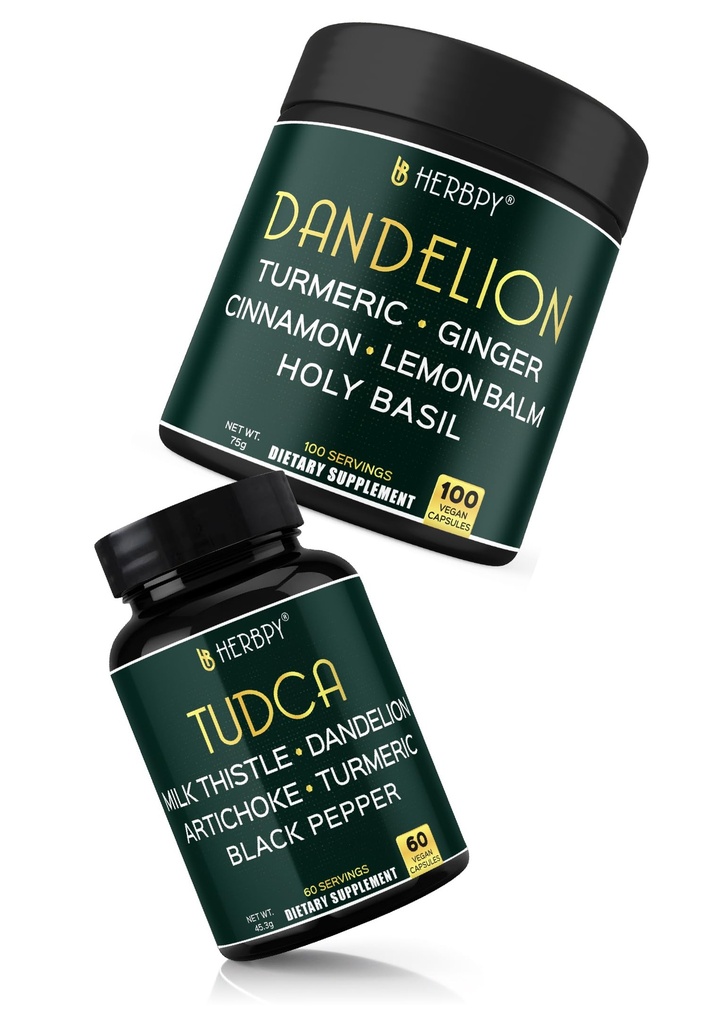 Herbpy Bundle 6in1 Dandelion Root Supplement 750mg/serving (100 Count 100 Servings) & 6in1 Tudca Supplement 755mg/serving (60 Count 60 Servings)