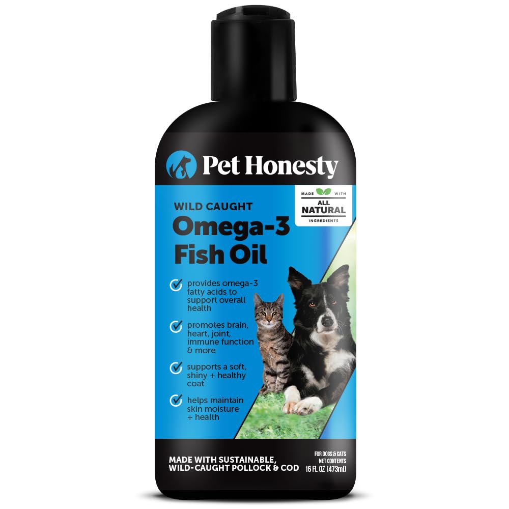 Pet Honesty Omega 3 Fish Oil for Cats & Dogs (16oz), Wild Catht Omega 3 Fish Oil for Dogs Skin and Coat Supplement, Supports Shedding, Skin & Coat, Immunity, Joint, Brain & Heart, EPA + DHA