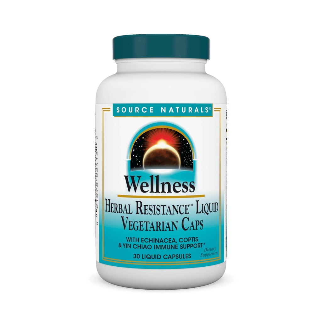 Source Naturals Wellness Herbal Resistance Liquid Immune Defense Supplement & Immunity Booster with Echinacea, Elderberry & Yin Chiao* - 30 Vegetarian Capsules