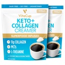 VitaCup Keto + Collagen Coffee Creamer Vanilla Flavor w / MCT, Collagen Protein, kokos vand, L- Theanine for Keto Diet, Kaffe, Smoothies, & Shakes, Dairy- Free, Gluten- Free, Soy- Free, 2 poser, 10oz hver