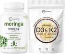 Micro Ingredients Vitamin D3 10,000iu + K2 200mcg Coconut Oil Softgels & Moringa Oleifera 6,000mg Ækvivalent 300 Kapsler Bundle 2 Pack ttesmå 124; Essential Sunshine Vitumes
