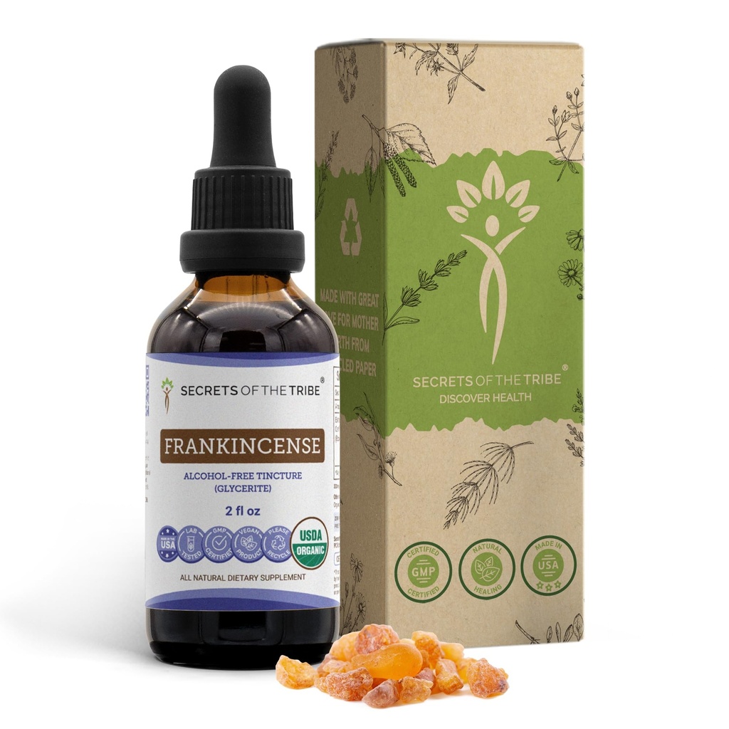 Frankincense USDA Organic Tincture Alcohol- Free Extract, Frankincense (Boswellia Serrata) Tørret harpiks 2 oz