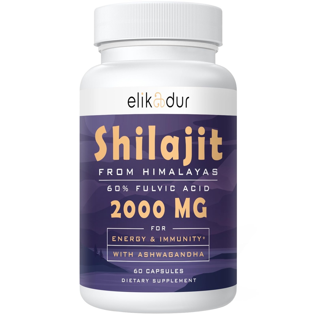 2000 MG Shilajit Supplement, Shilajit Resin Organic, Shilajit Capsules, 100% Pure Shilajit with 85 + Trace Minerals & 60% Fulvic Acid, Boost Energy & Immunity, Vegetar, Natural, 60 Capsules