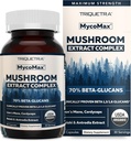MycoMax Mushroom Complex - 70% Beta Glucans, Max Potency Mushroom Supplement, US Grown + Ultrasonisk Udtrækning - Lions Mane, Cordyceps, Reishi & mere - Kognition, Immunitet, Energi - 60 kapsler