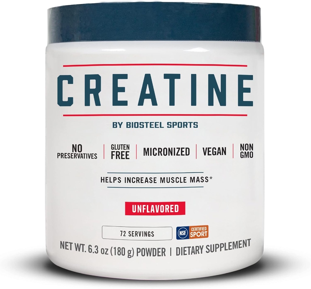 BioSteel Creatine Monohydrat Powder - 72 Servere, 180g, Mikroniseret for Muscle Recovery & Lean Muscle, NSF for Sport Certified Creatine Powder