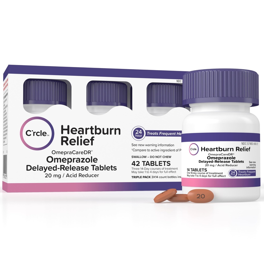 Omeprazole 20mg Tablets 42 Ct - Heartburn Medicine - Acid Reducer for Frequent Heartburn Relief - Acid Reflux Medicine - Delayed Release for Daily Use - 3x14ct pack