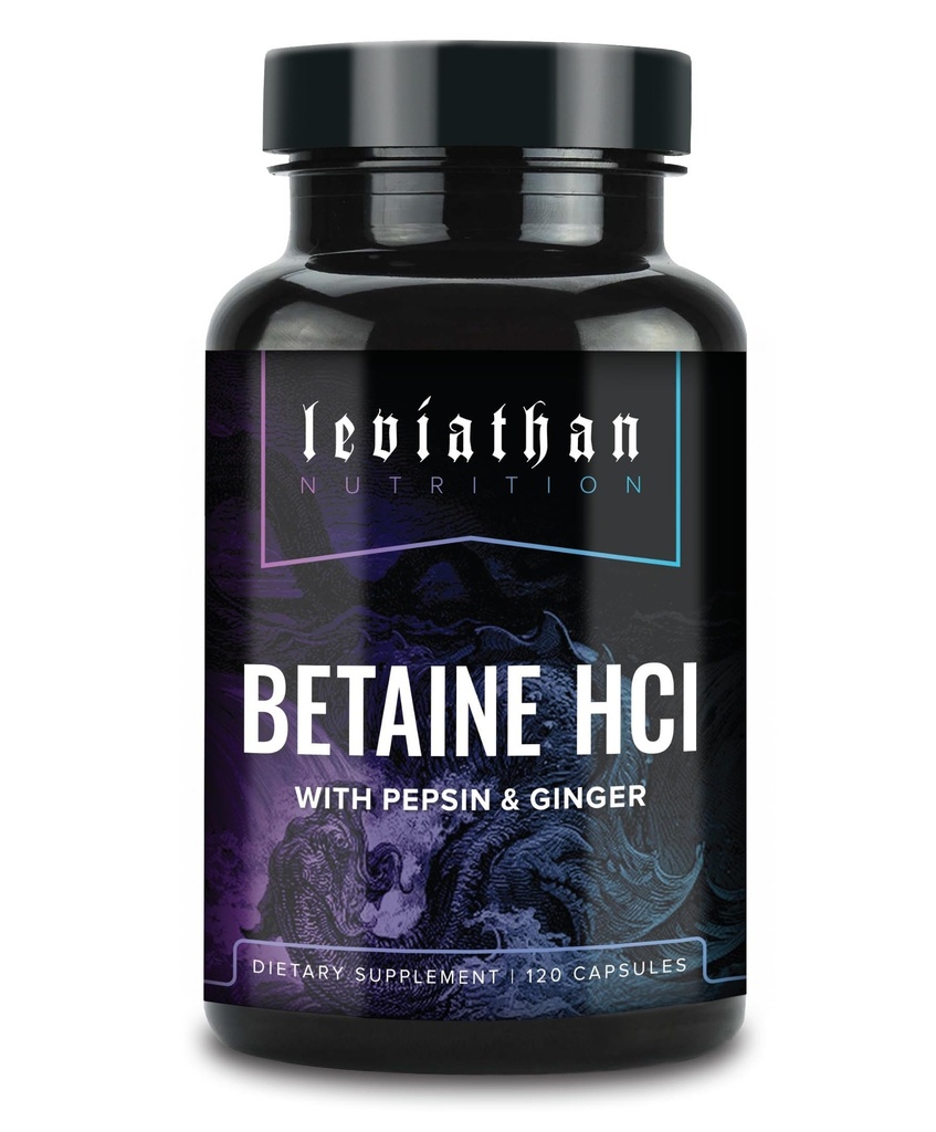 Leviathan Betaine HCl med Pepsin & Ginger - fordøjelsesenzymer supplement til fordøjelsesstøtte og støtte, Mavesyre & næringsstof Absorption
