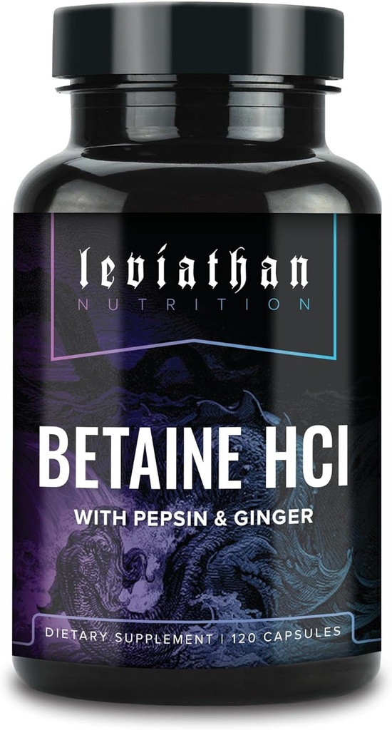 Leviathan Betaine HCl med Pepsin & Ginger - fordøjelsesenzymer supplement til fordøjelsesstøtte og støtte, Mavesyre & næringsstof Absorption
