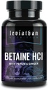 Leviathan Betaine HCl med Pepsin & Ginger - fordøjelsesenzymer supplement til fordøjelsesstøtte og støtte, Mavesyre & næringsstof Absorption