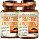 Moringa + Gurkemeje Supplement til fælles sundhed, Gut sundhed, energi og immunforsvar - Total Wellness Formel - Tumerisk Curcumin med sort peber & Moringa Pure Capsules - 60 Greve - 2 Pack
