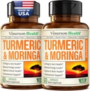 Moringa + Gurkemeje Supplement til fælles sundhed, Gut sundhed, energi og immunforsvar - Total Wellness Formel - Tumerisk Curcumin med sort peber & Moringa Pure Capsules - 60 Greve - 2 Pack