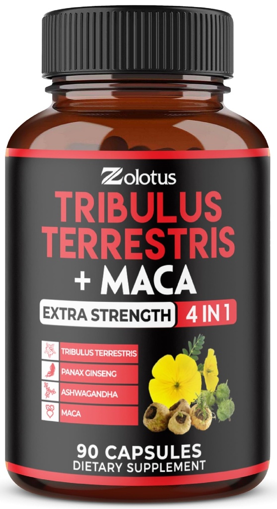Zolotus Premium Tribulus Terrestris Kapsler - Kombineret med Ashwagandha, Panax Ginseng & Maca - 90 tællinger til 3 måneder
