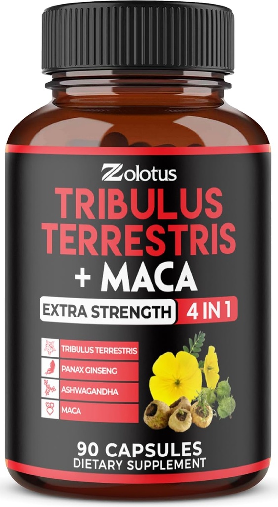 Zolotus Premium Tribulus Terrestris Kapsler - Kombineret med Ashwagandha, Panax Ginseng & Maca - 90 tællinger til 3 måneder