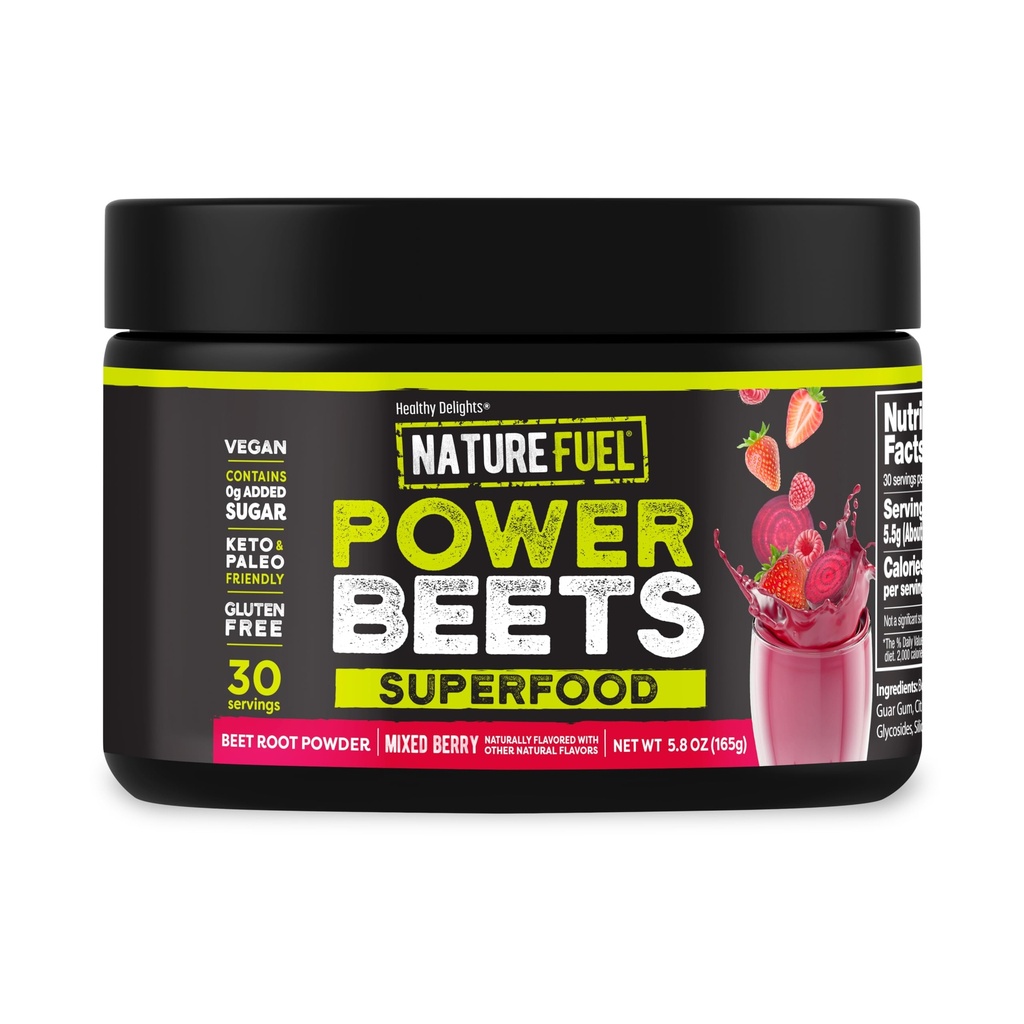 Sunde Delights Nature Fuel Power Beets, Vegansk Beet Juice Powder, Beet Powder for High Blood Pressure, 0g Tilføjet sukker, Beet Root Supplement, Beetroot, Blandede Berry, 30 Servering (Packaging May Vary)