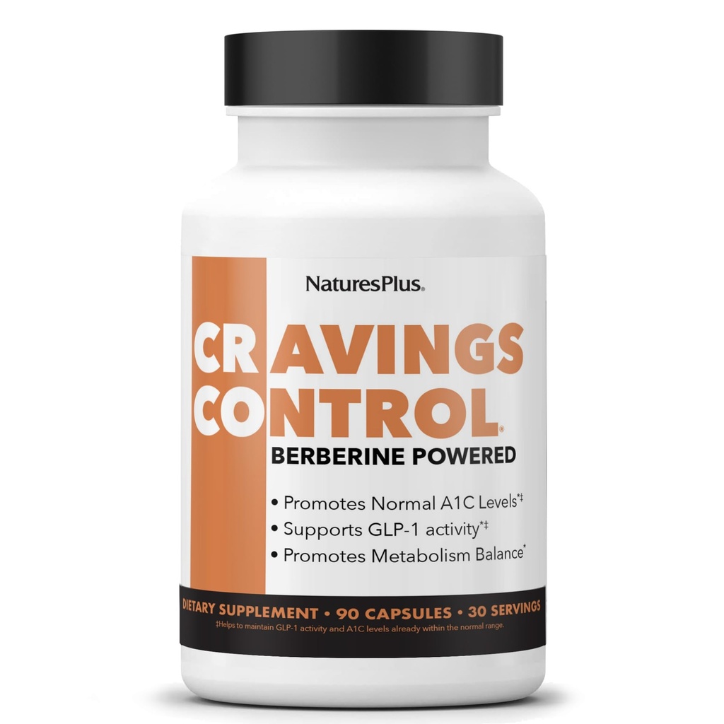 NaturesPlus Cravings Control - 90 Capsules - Supports GLP-1 Activity & Helps Reduce Food Intake - Powered by Berberine - Non-GMO, Vegan, Gluten Free - 30 Servings