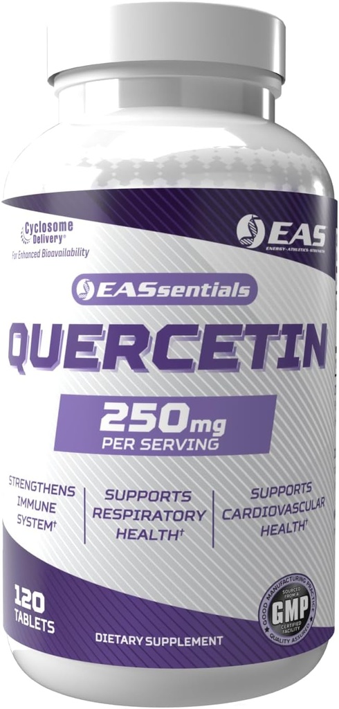 EAS Quercetin 250mg | Heart & Respiratory Health | Supports Immune Response | Gluten Free, Non GMO | Better Absorption with Cyclosome Delivery | 120 Tablets