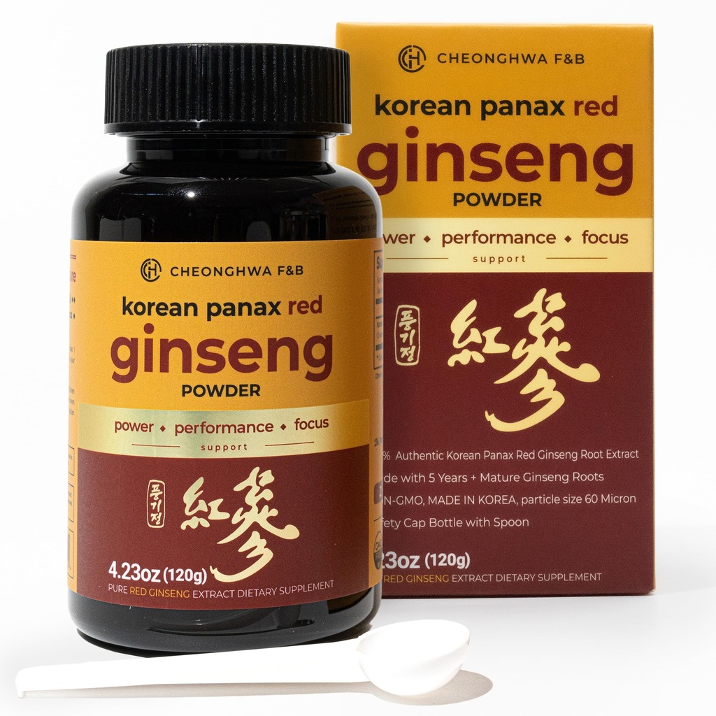 CHEONGHWA F & B Panax Ginseng Powder, 10% Ginsenosid (Total 20,000mg, 4 Måned Supply), 4.23oz, + 5 Year Grown Koreansk Red Panax Ginseng, Focus & Immunsupport, Ultra- fine Powder, Non- GMO