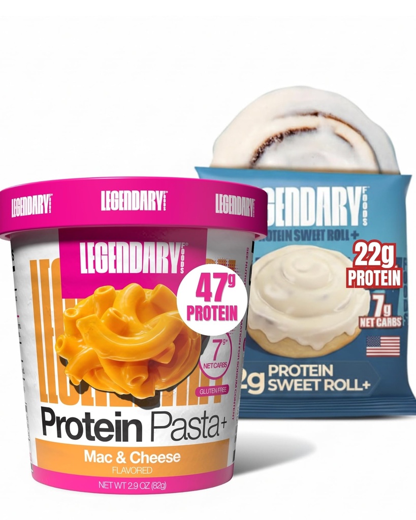 Legendary Foods High Protein Bundle 16-Pack: Mac & Cheese Pasta (47g Protein) & Sweet Roll (22g Protein), Low Net Carb, Gluten Free, Quick Meals for Fitness & Busy Lifestyles