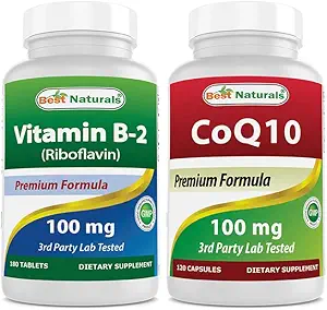 Best Naturals Vitamin B2 (Riboflavin) 100 mg & COQ10 100 mg