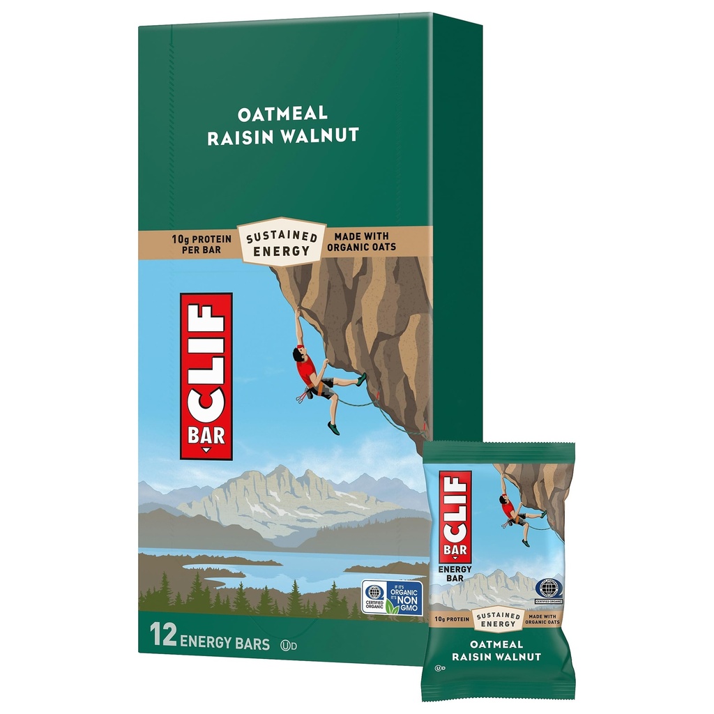 CLIF BAR - Energy Protein Bars - Oatmeal Raisin Walnut - Made with Organic Oats - Energy Bars - Non-GMO - (1 Count) | bike-handlebars