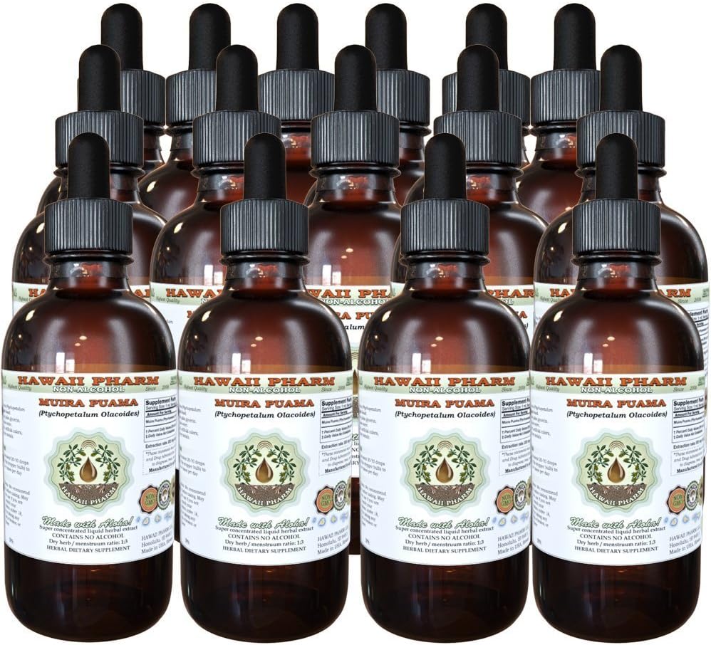 Muira Puama Alcohol-Free Liquid Extract, Organic Muira Puama (Ptychopetalum Olacoides) Glycerite Natural Herbal Supplement, Hawaii Pharm, USA 15x4 oz