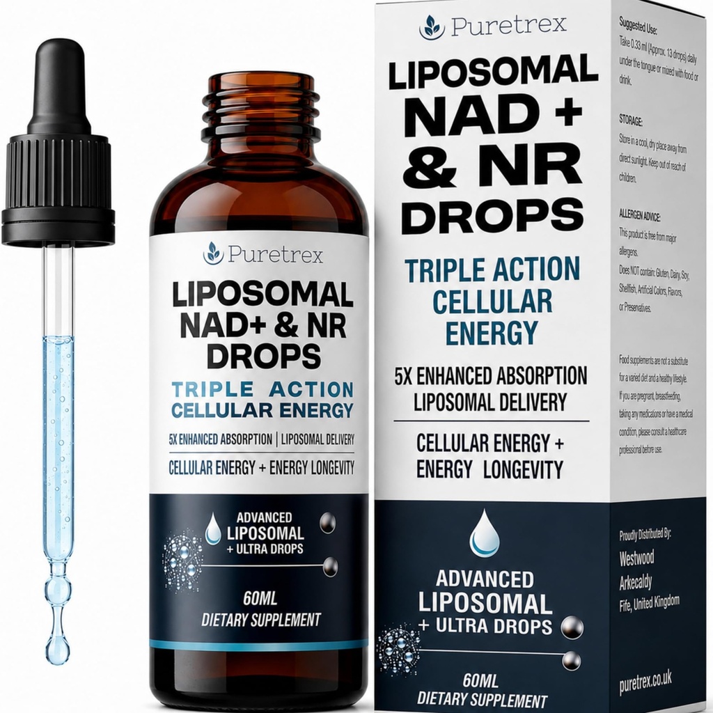 Liposomal NAD+ & NR Drops – 5X Superior Absorption, Cellular Energy & Anti-Aging Longevity Supplement for Men & Women, Liquid Nicotinamide Riboside, 60mL (2 fl oz)