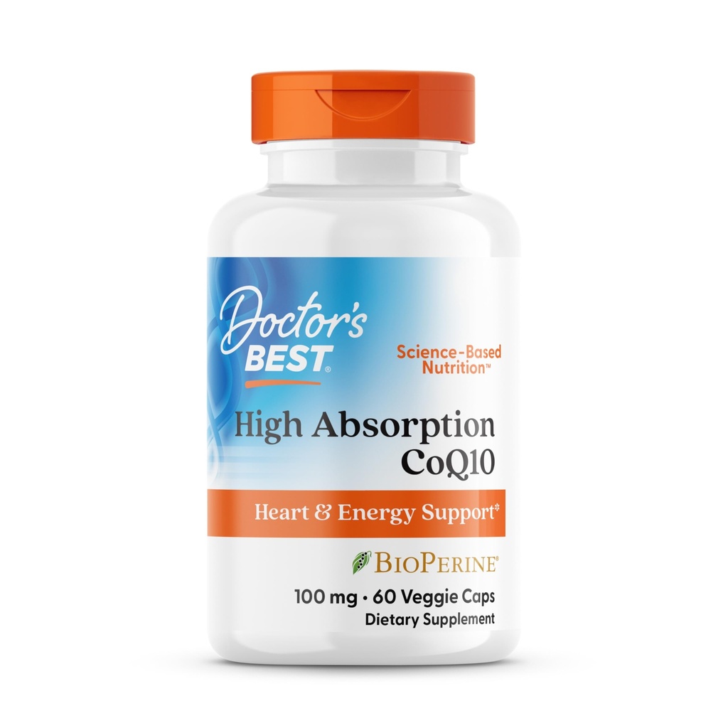 Doctor 's Best High Absorption CoQ10 med BioPerine, Vegan, Gluten Free, naturligt gæret, Heart Health & Energy Production, 100 mg 60 Veggie Caps