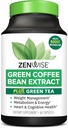 Zenwise Health EGCG Green Tea Extract kapsler med kaffe bønne ekstrakt - 50% EGCG + 98% polyphenoler supplement - Green Tea Pills til hud og hjerte støtte + hjerne sundhed og hukommelse boost - 60 greve