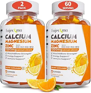 Calcium Magnesium Zinkgummier til voksne: 1200mg Calciumcitrat med vitamin D3 K3 - Natural Organic Sugar Free High Absorption Supplement for Women Men Kids (120Count)