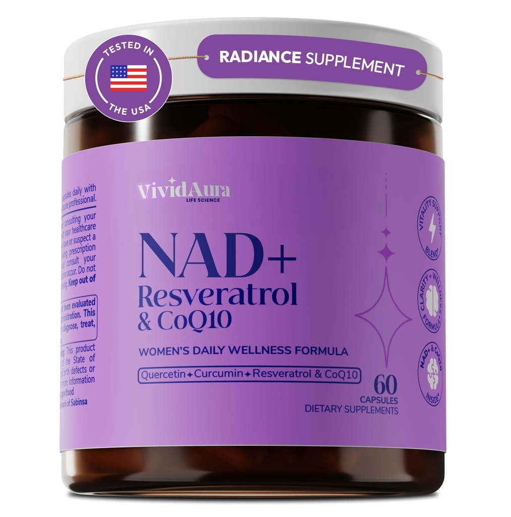 NAD Supplements for Women - Radiance Formula with Resveratrol, CoQ10, Turmeric & BioPerine - Cellular Renewal Supplement for Women - NMN Alternative - 60 Capsules