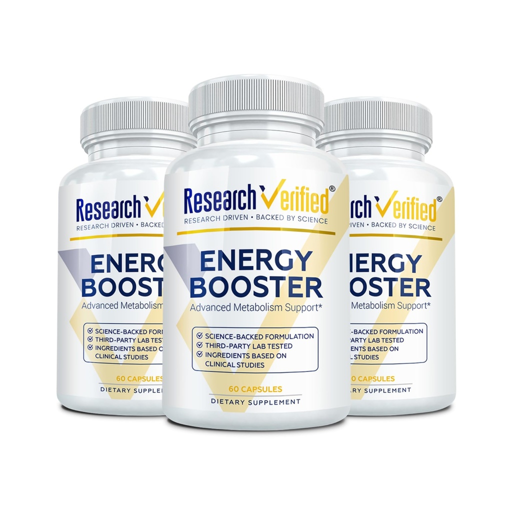 Research Verified Energy Booster - 180 Capsules - Caffeine Free - B Vitamins and Adaptogens - 3 Month Supply