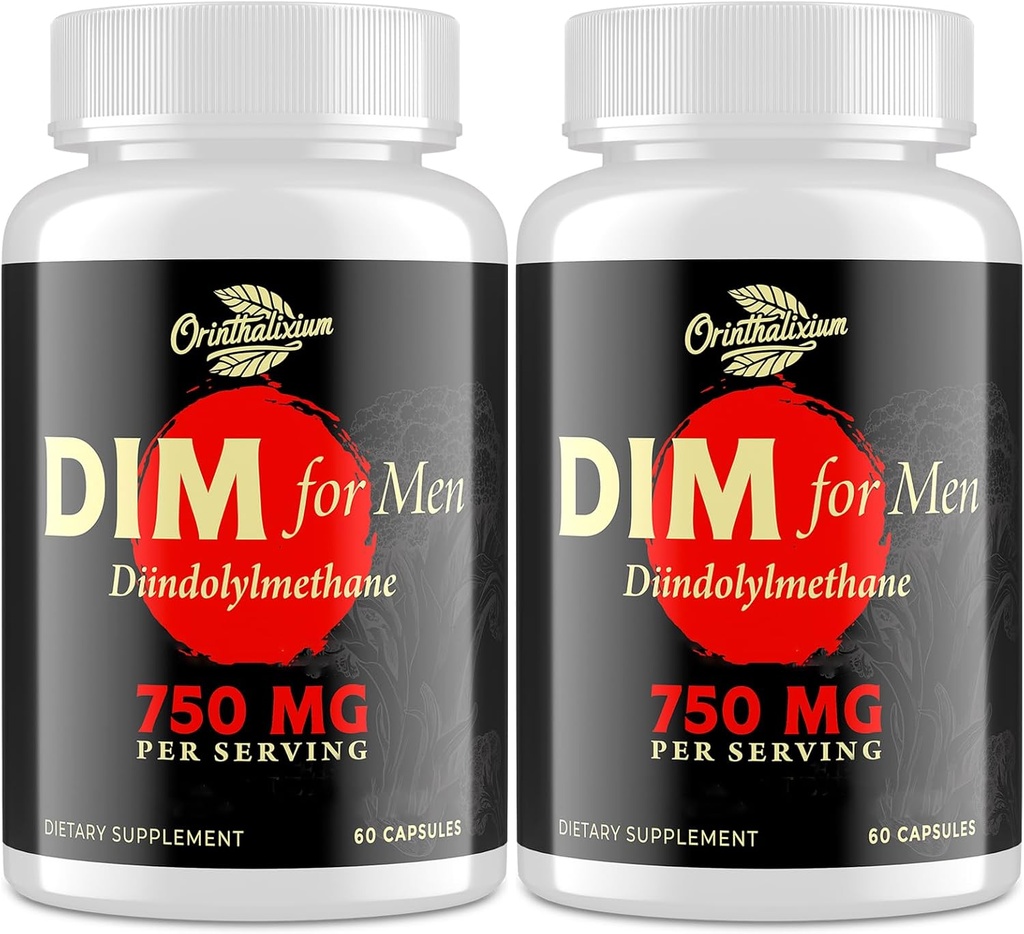 DIM for mænd 750MG - Hormonbalance, Østrogen støtte til mænd, DIM Supplement, Detox, Vitality & Fitness Performance- Chrysin & Black Pepper Extract, 60 kapsler (2 flasker)