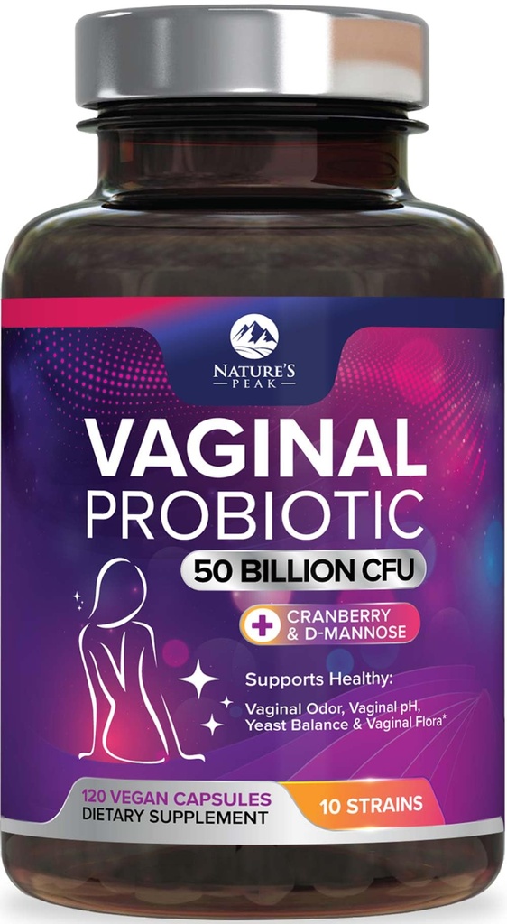 Vaginal Probiotics for Women pH Balance with Prebiotics - 50 Billion CFU - 10 Unique Feminine Strains, Cranberry & D-Mannose for Women's Probiotic Vag Health, Supplement Bottled in USA - 120 Capsules