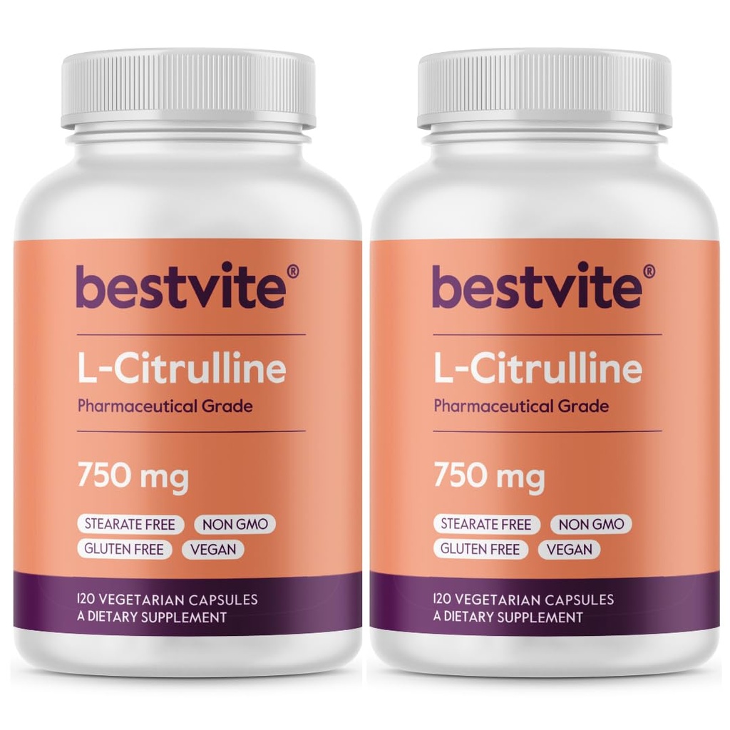 BESTVITE L- Citrullin 750mg per kapsel (240 vegetariske kapsler) (120 x 2) - Ingen stearater - Ingen silica - Ingen Fillers - Ikke GMO - Gluten Free - Vegan